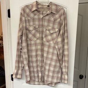 Men's Bit & Bridle Beige Plaid Long-Sleeve Button-Up Shirt size XL Tall